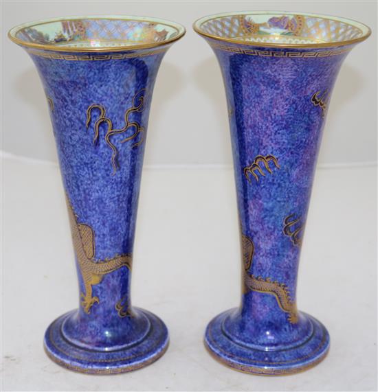 A pair of Wedgwood dragon lustre trumpet vases, 25cm